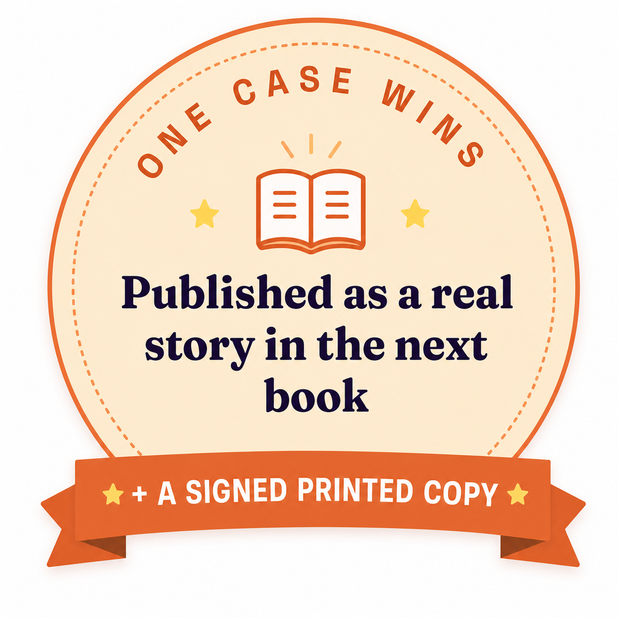 One case wins — Published as a real story in the next book + a signed printed copy
