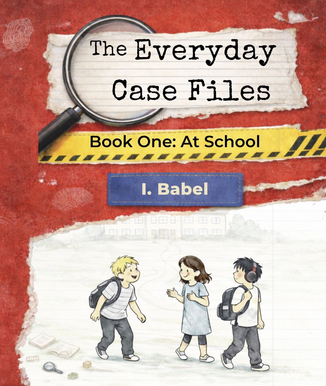 Cover illustration of a school and three kids walking inside